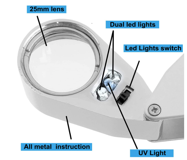 Folding Jeweler's Loupe with light for Mushroom Identification - 40x