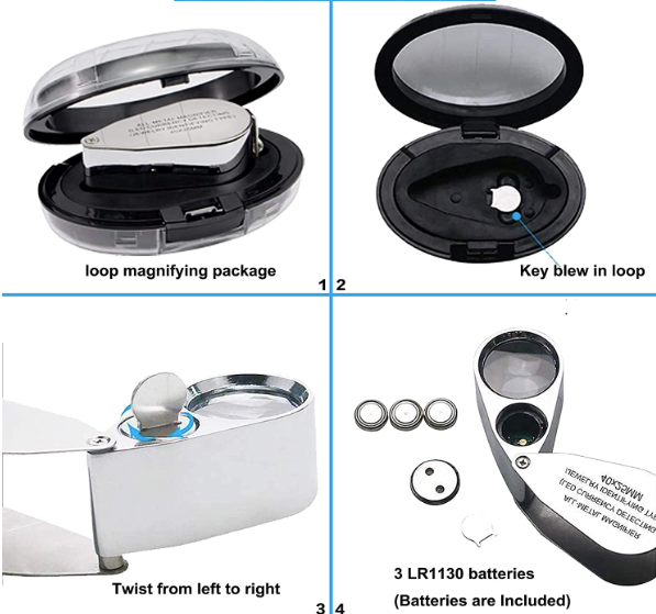 Folding Jeweler's Loupe with light for Mushroom Identification - 40x