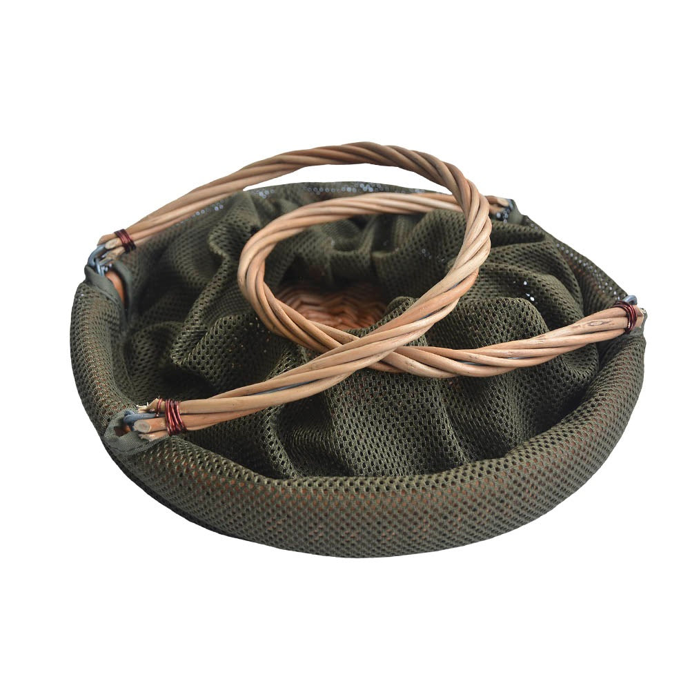 Collapsible Mesh Basket with Wicker Handles and Bottom