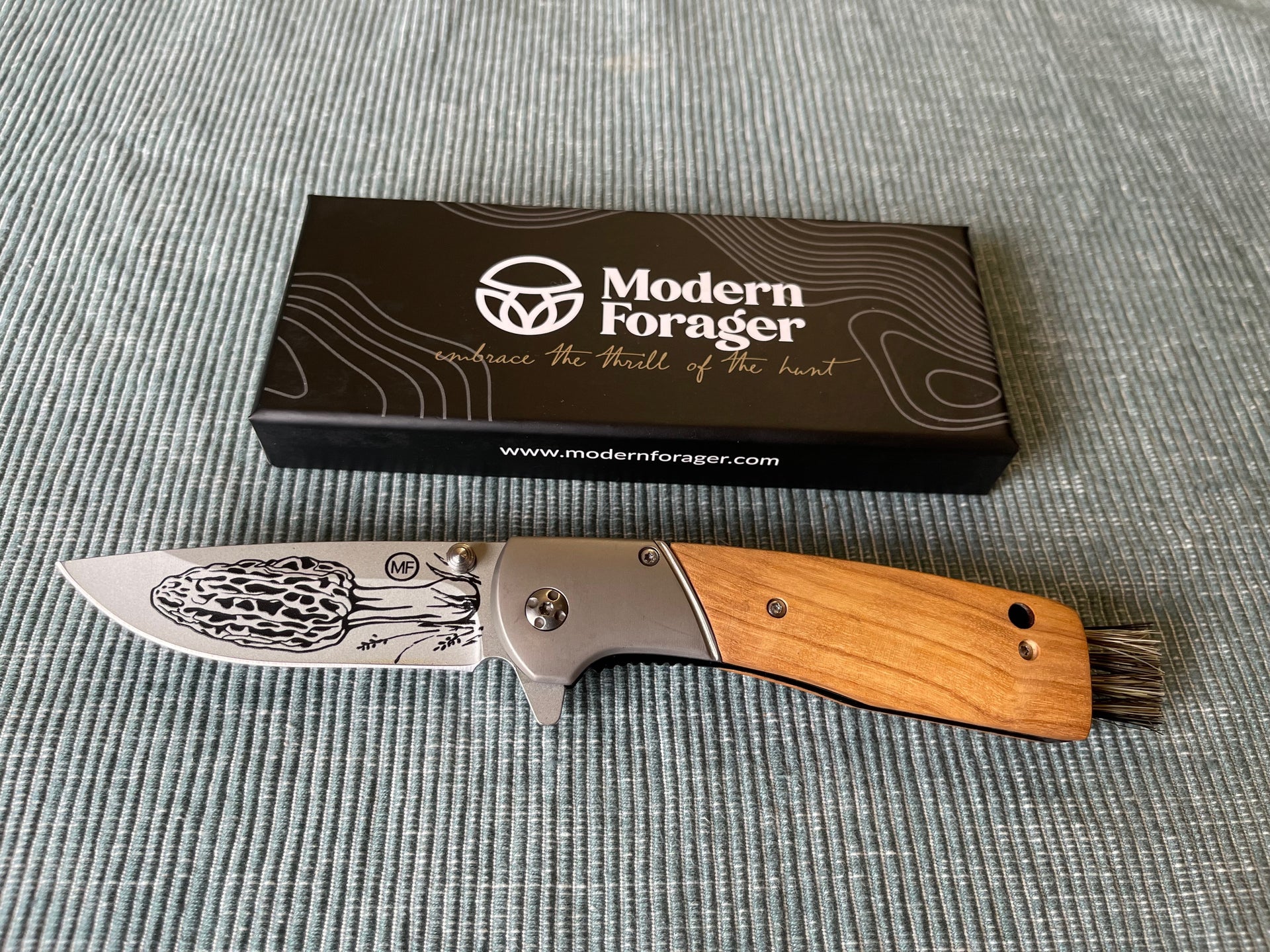 Folding Mushroom Knife with brush, clip, fast-open tab, locking morel engraved blade. – Modern Forager